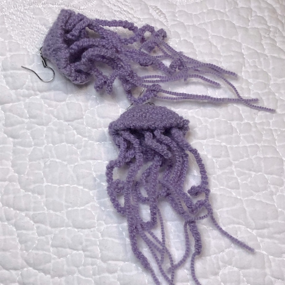 Purple Crochet Jellyfish Earrings